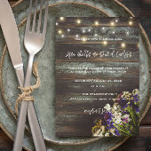 Wildflowers on Wood String Lights Rustic Wedding Kaart