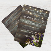 Wildflowers on Wood String Lights Rustic Wedding Kaart