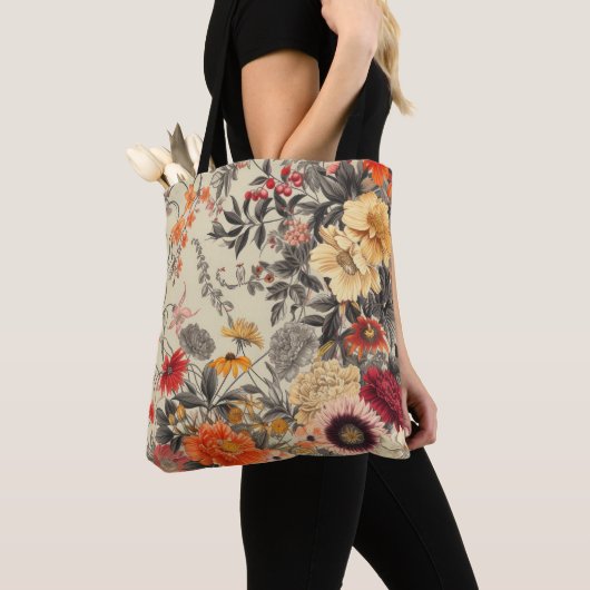 Wildflowers op Beige Tote Bag (Dichtbij)