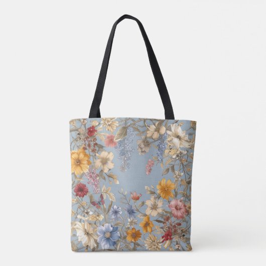 Wildflowers op blauw tote bag (Achterkant)
