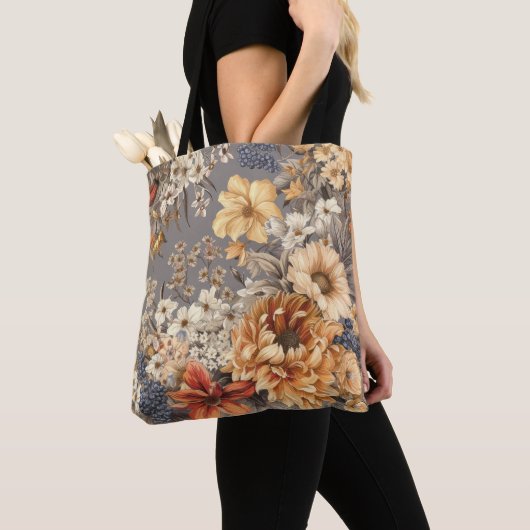 Wildflowers op grijs tote bag (Dichtbij)