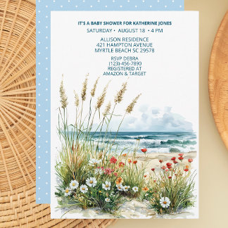 Wildflowers op het strand Baby shower Invitation Kaart
