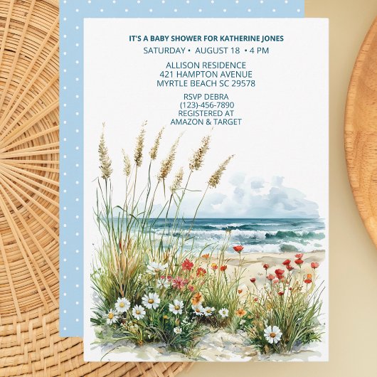Wildflowers op het strand Baby shower Invitation Kaart