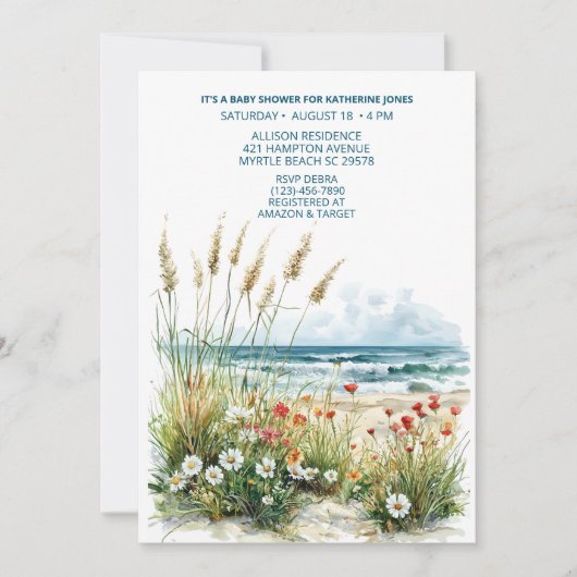 Wildflowers op het strand Baby shower Invitation Kaart (Voorkant)