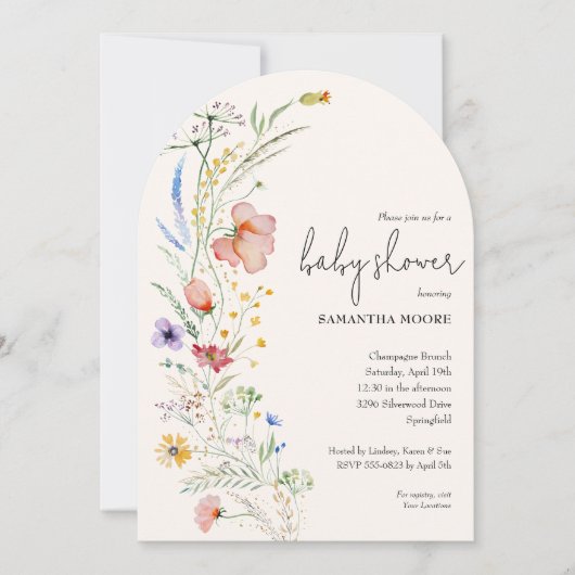 Wildflowers op Ivory Baby shower Arch Top Kaart (Voorkant)