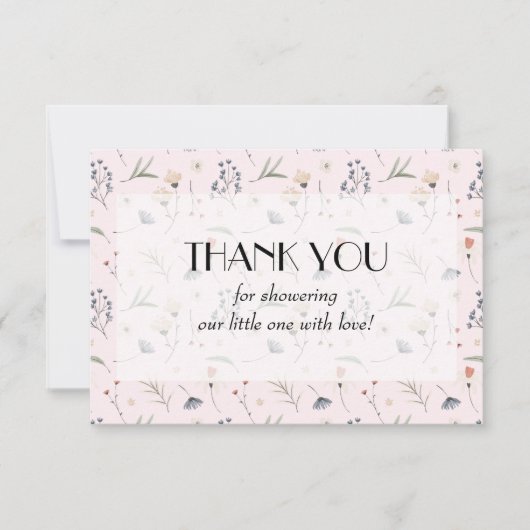 Wildflowers op Pink Girl Baby shower Bedankkaart (Voorkant)