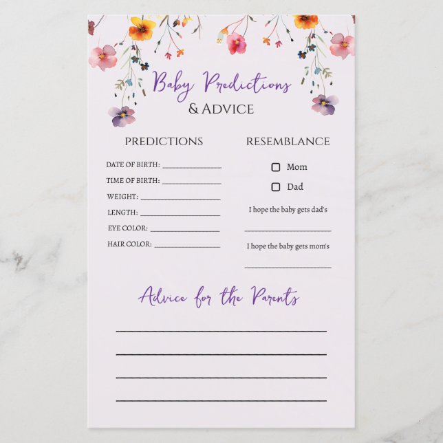 Wildflowers Orthodox Baby shower voorspellingen sp (Voorkant)