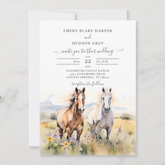 Wildflowers Paarden Schilderen Rustieke Country We Kaart (Voorkant)