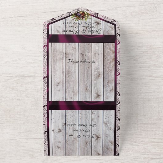 Wildflowers, Paarse lint, kant & lichten All In One Uitnodiging (Buitenkant)