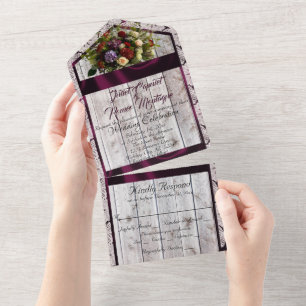 Wildflowers, Paarse lint, kant & lichten All In One Uitnodiging