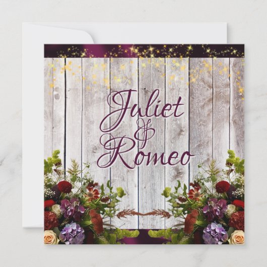 Wildflowers, Paarse lint & lichten bruiloft 2 Kaart (Voorkant)