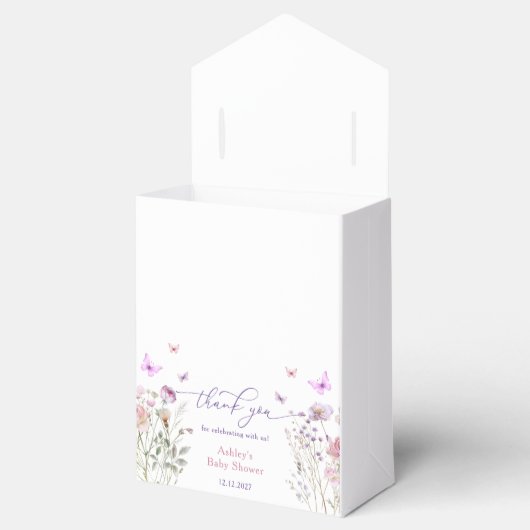 Wildflowers Paarse vlinder Baby shower dank u Bedankdoosjes (Geopend)