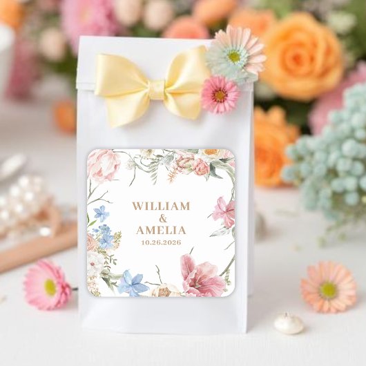 Wildflowers Pastel Floral Garden Party  Wedding Vierkante Sticker