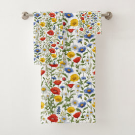 Wildflowers Patroon Kleurrijke Bloemen Custom Name Bad Handdoek