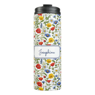 Wildflowers Patroon Kleurrijke Bloemen Custom Name Thermosbeker