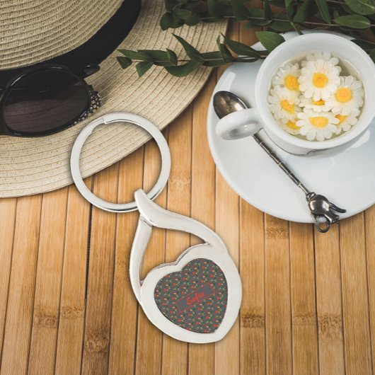 Wildflowers pattern name grey Metal Keychain