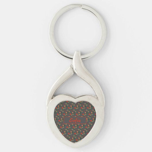 Wildflowers pattern name grey Metal Keychain (Voorkant)