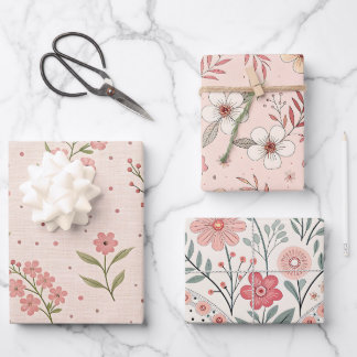 Wildflowers Pink Pastel Botanical Garden Floral  Inpakpapier Vel