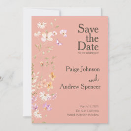 Wildflowers Pinks Wedding Save the Date Kaart