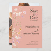 Wildflowers Pinks Wedding Save the Date Kaart (Voorkant / Achterkant)