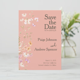 Wildflowers Pinks Wedding Save the Date Kaart