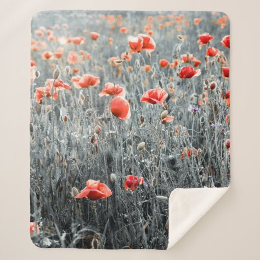 Wildflowers poppies sherpa deken (Voorkant)