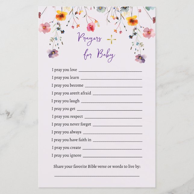 Wildflowers Prayers voor Baby shower Games (Voorkant)