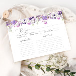 Wildflowers purple lilac bridal shower recipe card<br><div class="desc">Wildflowers purple lilac bridal shower recipe card.
Matching items available.</div>