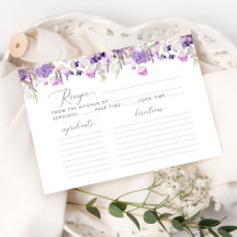 Wildflowers purple lilac bridal shower recipe card