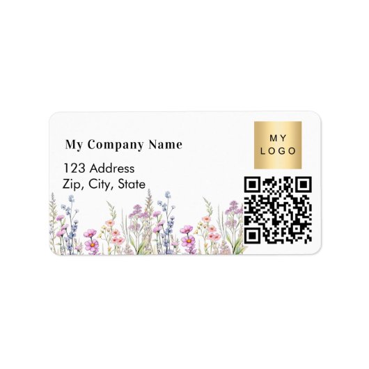 Wildflowers QR code business logo retouradres Etiket (Voorkant)