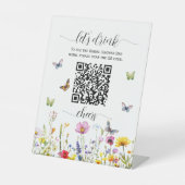 Wildflowers QR Code Vrijgezellenfeest Drink Menu Reclamebord Met Voetstuk (Voorkant)