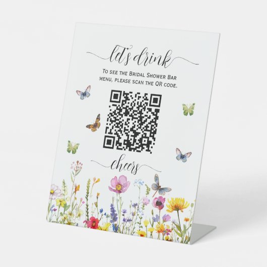 Wildflowers QR Code Vrijgezellenfeest Drink Menu Reclamebord Met Voetstuk (Voorkant)