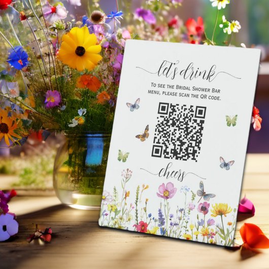 Wildflowers QR Code Vrijgezellenfeest Drink Menu Reclamebord Met Voetstuk