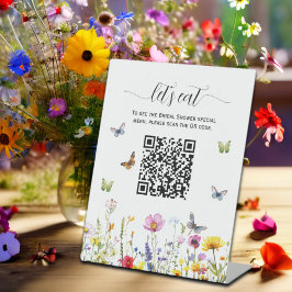 Wildflowers QR Code Vrijgezellenfeest Menu Reclamebord Met Voetstuk