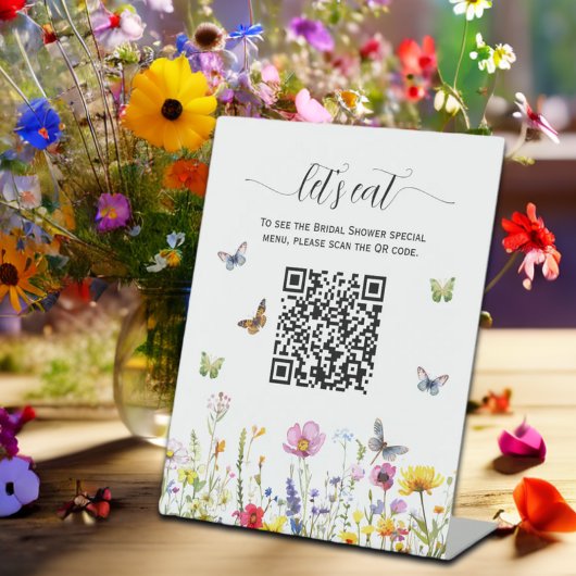 Wildflowers QR Code Vrijgezellenfeest Menu Reclamebord Met Voetstuk