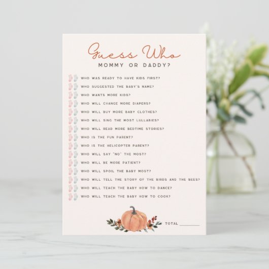 Wildflowers Raad Wie Baby shower Game Kaart (Staand voorkant)