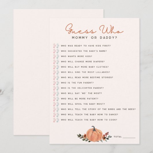 Wildflowers Raad Wie Baby shower Game Kaart (Voorkant / Achterkant)