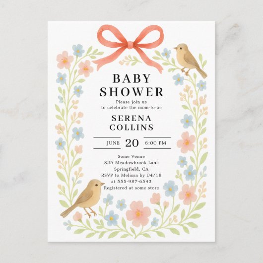 Wildflowers Red Bow Baby shower Briefkaart (Voorkant)