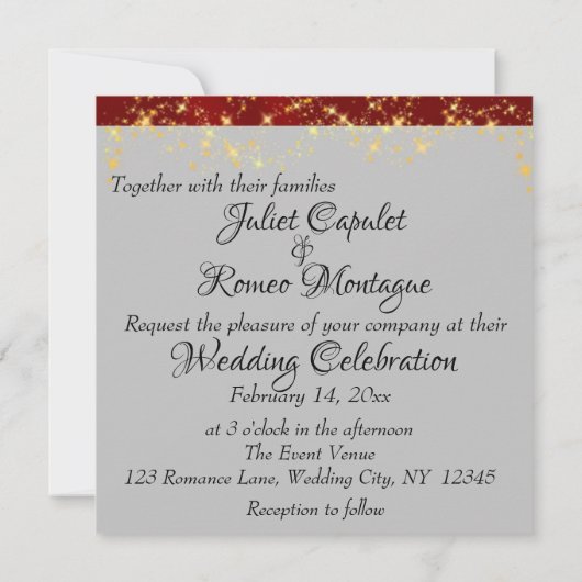 Wildflowers, Red Ribbon & Lights bruiloft 2 Kaart (Achterkant)