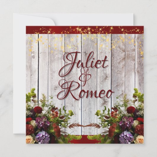 Wildflowers, Red Ribbon & Lights bruiloft 2 Kaart (Voorkant)