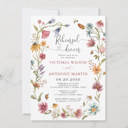 Wildflowers repetitie diner uitnodiging (Voorkant)