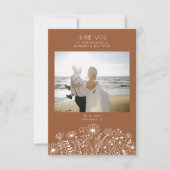 Wildflowers Retro Verbrand Sinaasappel Fotobruilof Bedankkaart (Voorkant)