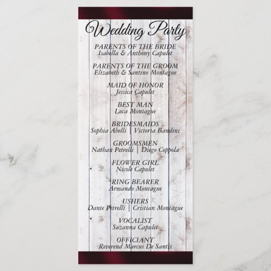 Wildflowers & Ribbon - Bourgondisch huwelijksprogr Programmakaart (Achterkant)