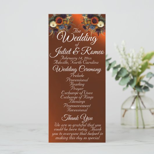 Wildflowers & Ribbon - Koperbruiloft Programmakaart (Staand voorkant)