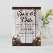 Wildflowers, Ribbon & Lights - Burgundy Save The Date (Staand voorkant)