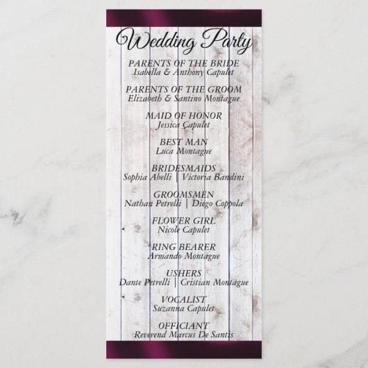 Wildflowers & Ribbon - Paarse bruiloft Programmakaart (Achterkant)