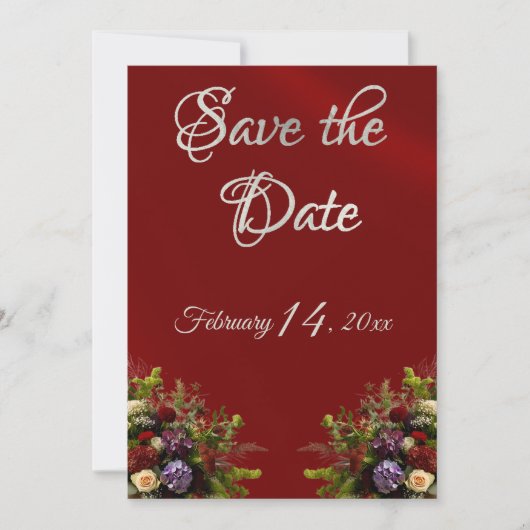 Wildflowers, Ribbon & Photo - Red Save The Date (Voorkant)