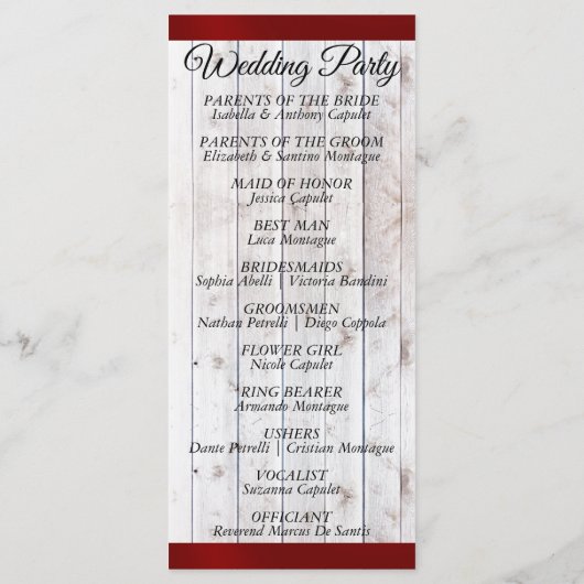 Wildflowers & Ribbon - Rode bruiloft Programmakaart (Achterkant)