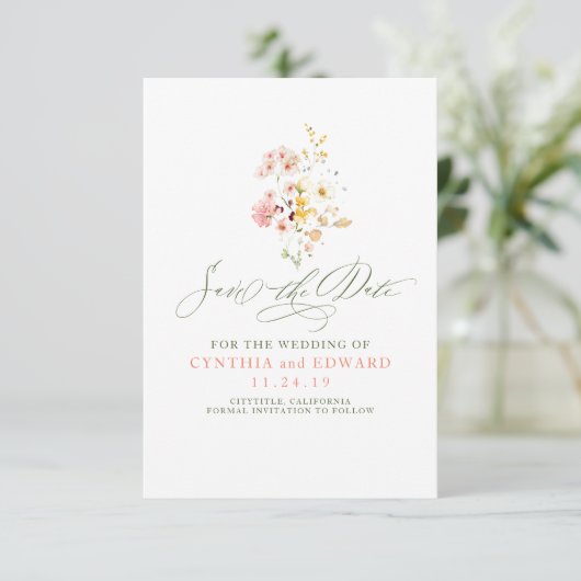 Wildflowers Romantic Save the Date (Staand voorkant)