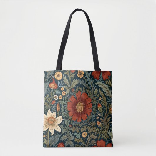 Wildflowers Rood Patroon William Morris Style Tote Bag (Voorkant)